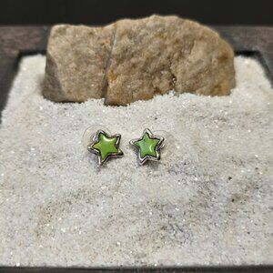 Vintage Peyote Bird 925 Silver and Green Turqouise Star Earrings